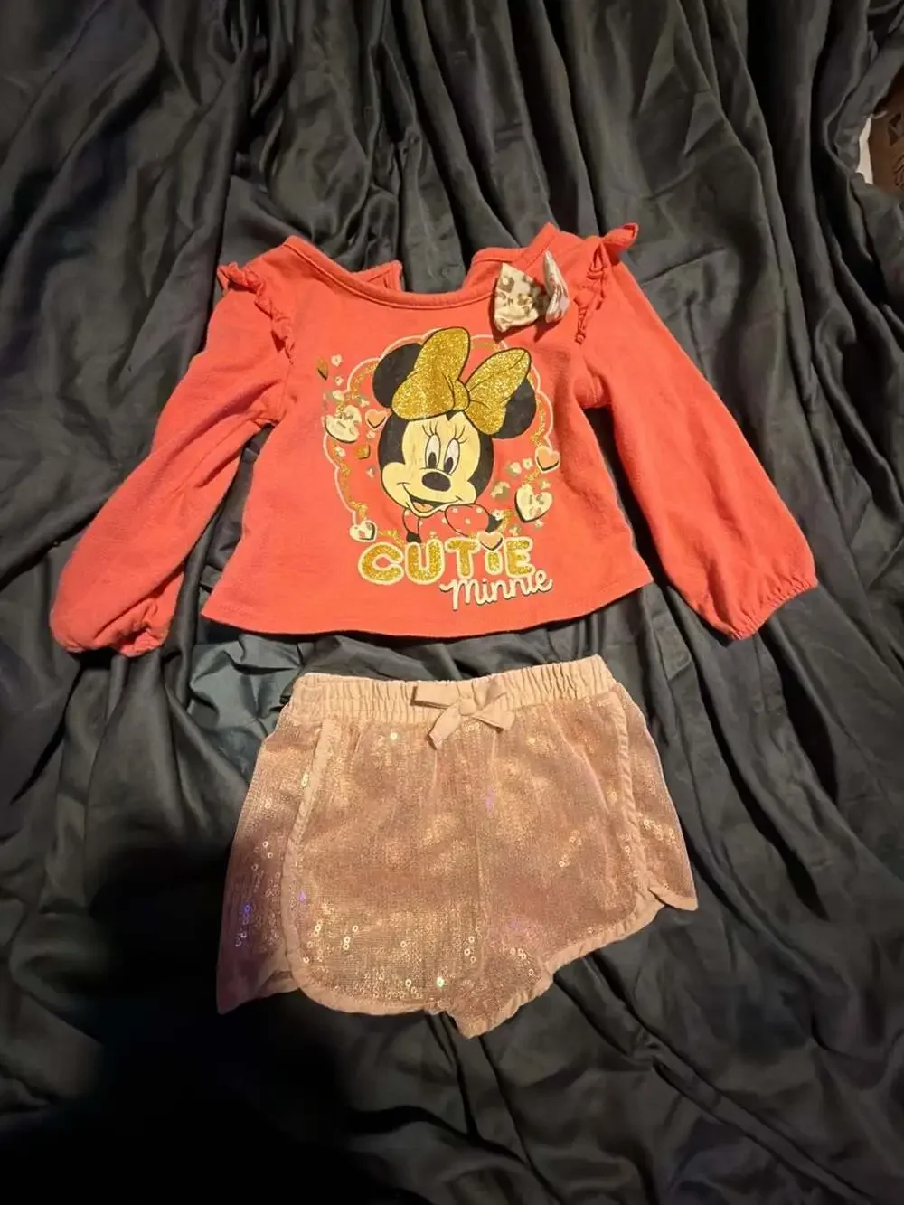 Girls Disney Baby Minnie Mouse Cutie Shirt & Sequin Shorts Set 18 Months